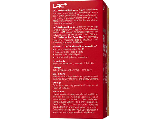 LAC Activated® Red Yeast Rice™ - Naturally Occuring Monacolin K (60 vegicaps)