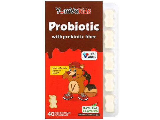 Yum.V's Probiotic + Prebiotic Fiber  40 Milk Chocolate Flavor Bears 